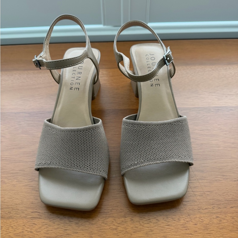 Journee Collection Beige Ankle Strap Sandals